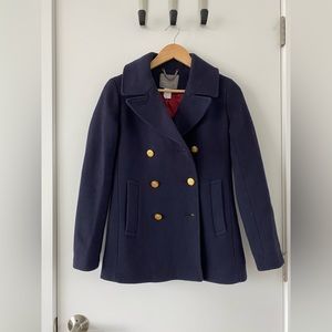 J Crew Nello Gori Stadium Cloth Italian Wool Peacoat, Navy Blue, Size 0